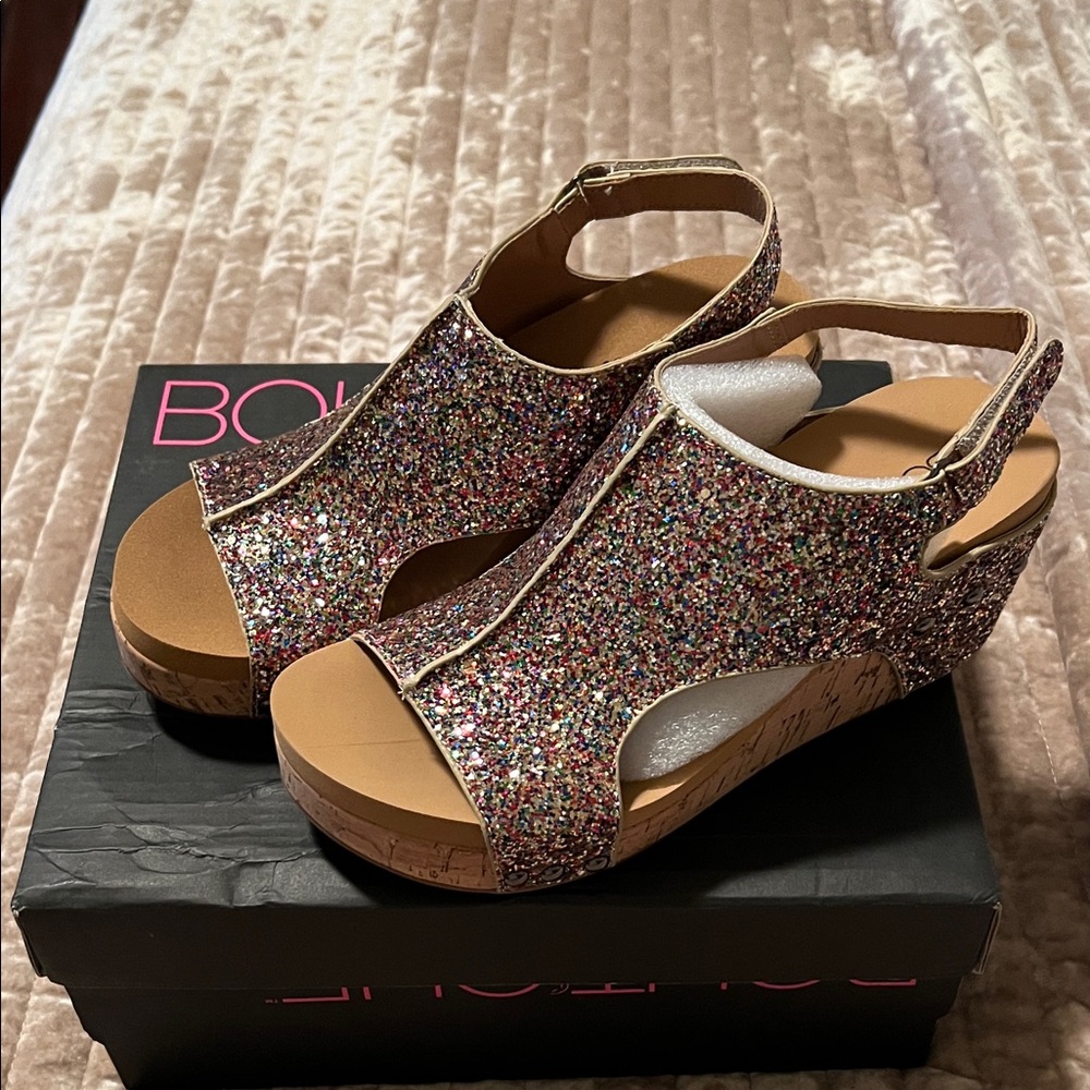 BOC Women's Glitter Wedge Sandals - Multicolor